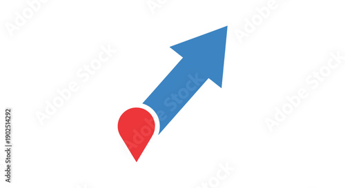 Upward Arrow with Location Pin Icon Showing Growth and Direction on Isolated White Background