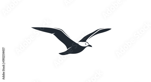 Black Silhouette Flying Seagull Bird Icon on Isolated White Background