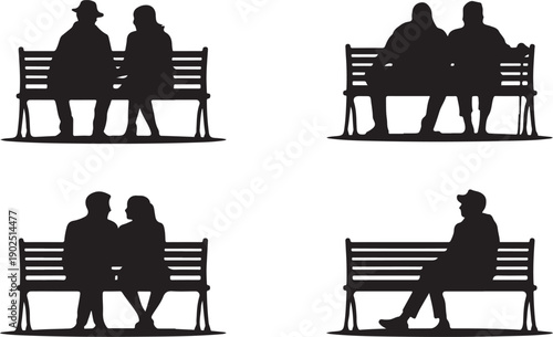 Vector silhouette of a people sitting on a park bench 