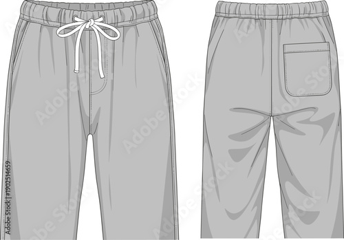 Light gray sweatpants with drawstring and pocket shown from front and back view waistband