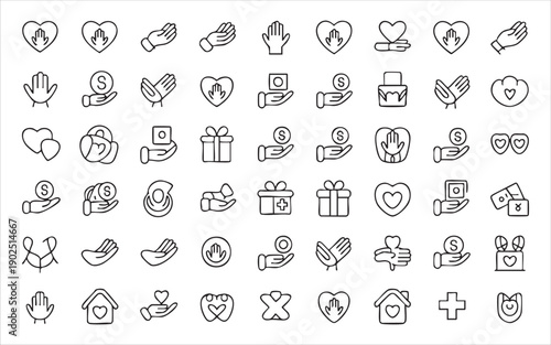 Set of helping hands line icons, vector illustration. collection of outline symbols for love