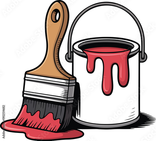 Paint Brush and Bucket Vector Home Renovation and Interior Design Icon