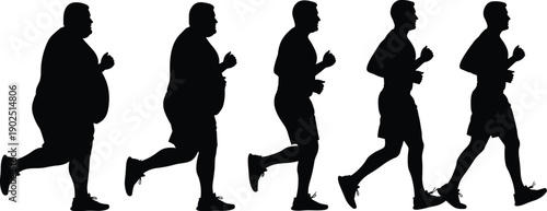 Silhouettes of men running in different body types fitness exercise