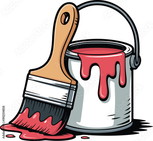 Paint Brush and Bucket Vector Home Renovation and Interior Design Icon