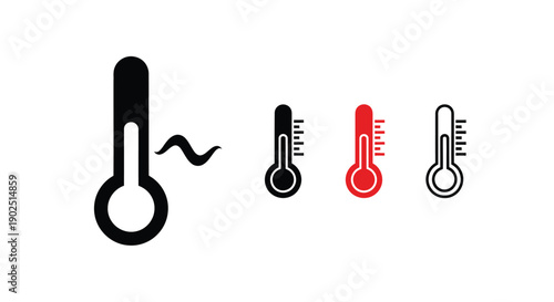 Four thermometers displaying varying temperatures a graphic silhouette