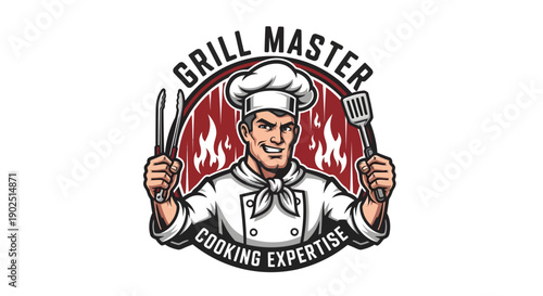 Grill Master Chef with Cooking Expertise Logo Design.