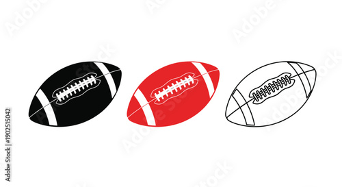 Three american footballs in different colors a striking silhouette