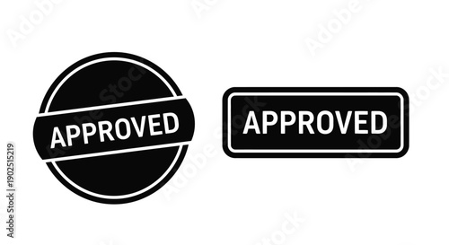 Two approved stamps in black and white a graphic silhouette