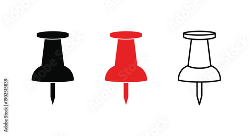 Three push pins in red black and white a graphic silhouette