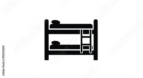 Simple black depiction of a bunk bed in flat style silhouette
