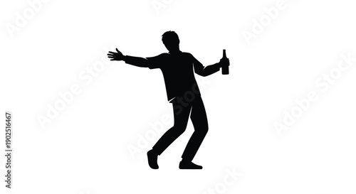 Man holding a bottle with arms outstretched striking a pose silhouette