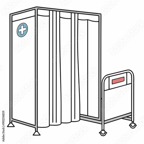 Clean vector illustration of a hospital privacy screen, providing patient confidentiality and separation, isolated on a white background.