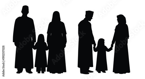 Muslim family holding hands a striking black silhouette