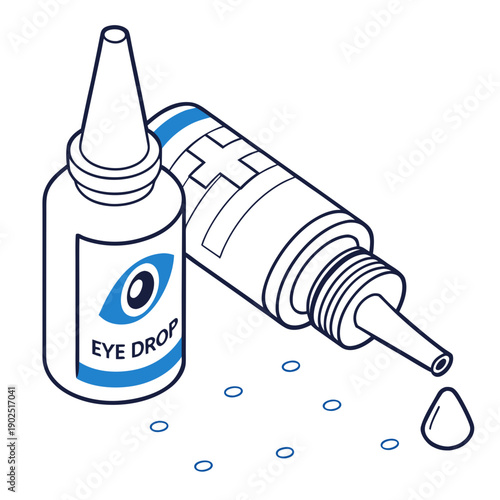 Clean vector illustration of a medical eye drop bottle on a white background, used for administering medication to the eyes.