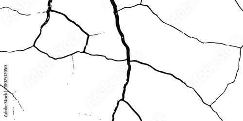 A black and white texture showing a detailed pattern of cracks and fissures on a white surface