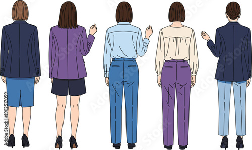 Professional women fashion styles, office attire, business casual outfits, workplace clothing diversity, modern female wardrobe, corporate dress code, stylish career looks