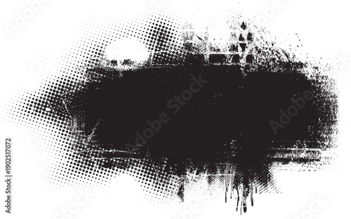 Glitch distorted grange shape . Noise grungy logo . Trendy defect error shapes with copy space.Grunge textured . Distressed effect .Vector shapes with a halftone dots screen print texture.