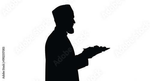 A black silhouette of a bearded man holding a plate silhouette