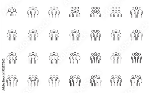 Group of people icons in various arrangements symbolizing different team sizes and dynamics