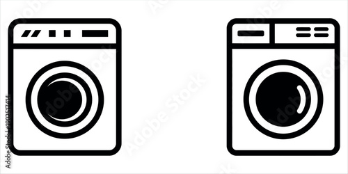 Modern washing machine icons in simple black and white design vector illustration.