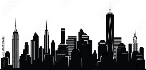 New York style city skyline silhouette with skyscrapers isolated vector illustration urban downtown architecture cityscape travel landmark design