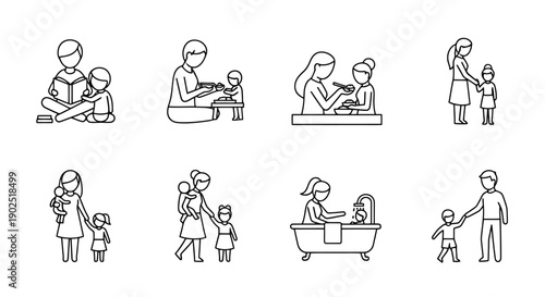 Family Lifestyle Moments Parents Caring For Children Daily Routine Activities Togetherness and Support Various Scenes Representing Childhood Growth