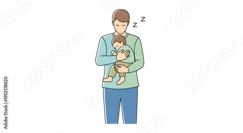 Father holding sleeping infant child gently secure in arms tenderness caring family bond parenthood loving moment peaceful sleepy comfort upbringing