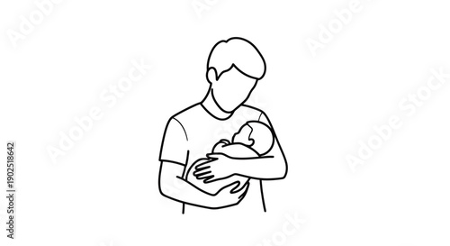 Father holding newborn baby in arms tenderly showing familial connection and parental love for new life and family bonding over white background