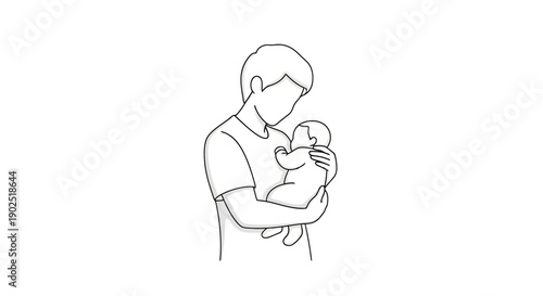 Father holding a newborn baby gently in his arms creating a warm and loving connection family bonding illustration