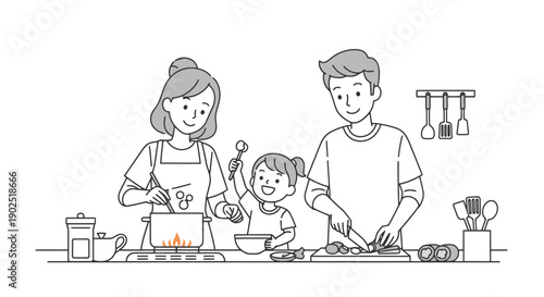 Happy Family Cooking Together Preparing Meal Together Kitchen Scene Togetherness Meal Preparation Healthy Eating Activity