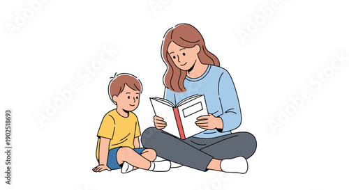 Mother reads a book to her son fostering imagination and learning through shared storytelling time at home creating cherished memories
