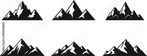 Mountain silhouettes collection isolated vector illustration alpine peaks landscape nature adventure travel logo design elements set