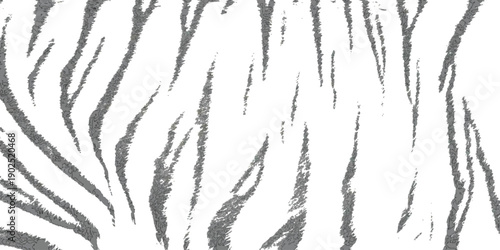 Monochrome tiger stripes texture with fuzzy edges on a white background, close-up view