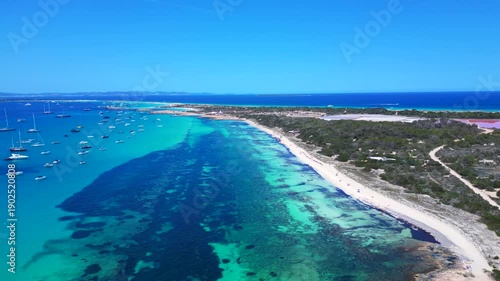 speed ramp island with many yachts and sailboats. Great aerial view drone