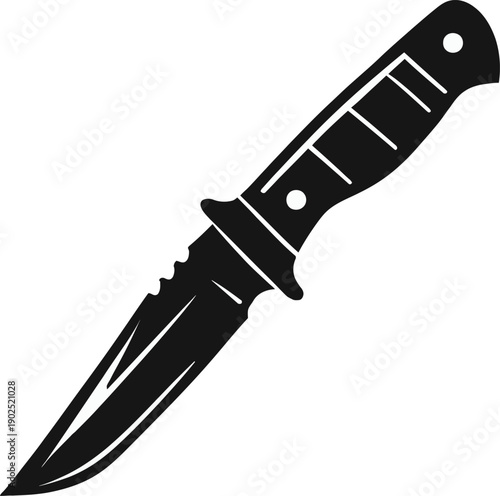 Tactical survival knife vector icon, military combat dagger silhouette isolated on transparent background for hunting and outdoor adventure design.