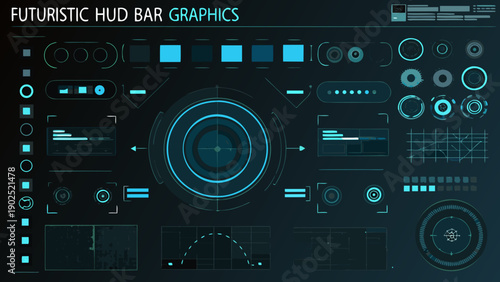 Futuristic heads up display interface elements with glowing blue graphics