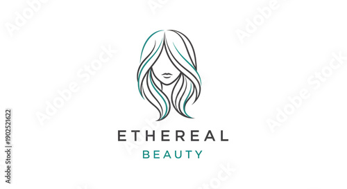 Minimalist Line Art Logo of a Womans Face with Flowing Hair for Ethereal Beauty Brand.