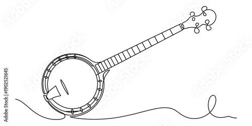 Minimalist continuous line drawing of a classic musical banjo instrument on a white background isolated on white background, Vector, illustration