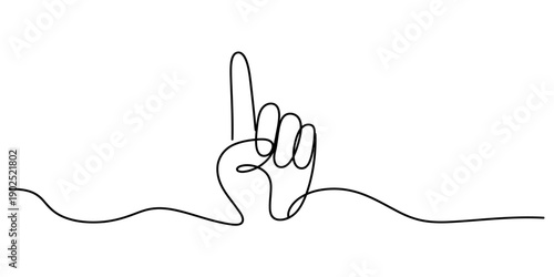 Single line drawing of a hand with index finger pointing up towards the sky on white background. isolated on white background, Vector, illustration