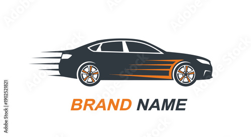 Modern Dark Sedan Car with Speed Lines Logo Design.