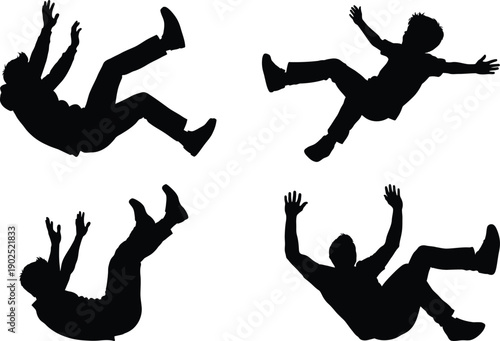 Human Motion Silhouette Icons Falling Poses