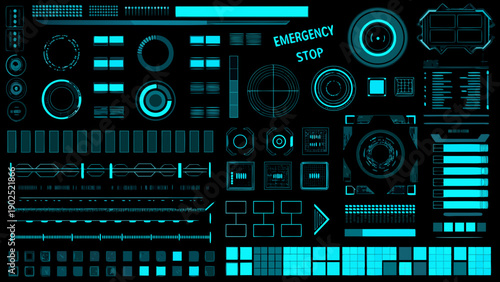 Futuristic user interface elements arranged in a complex digital design