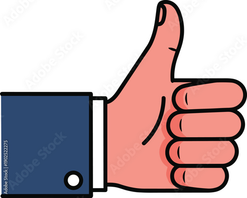 Thumbs up hand gesture illustration, positive approval symbol in flat vector style, like icon isolated on white background for social media, feedback, success, recommendation concepts