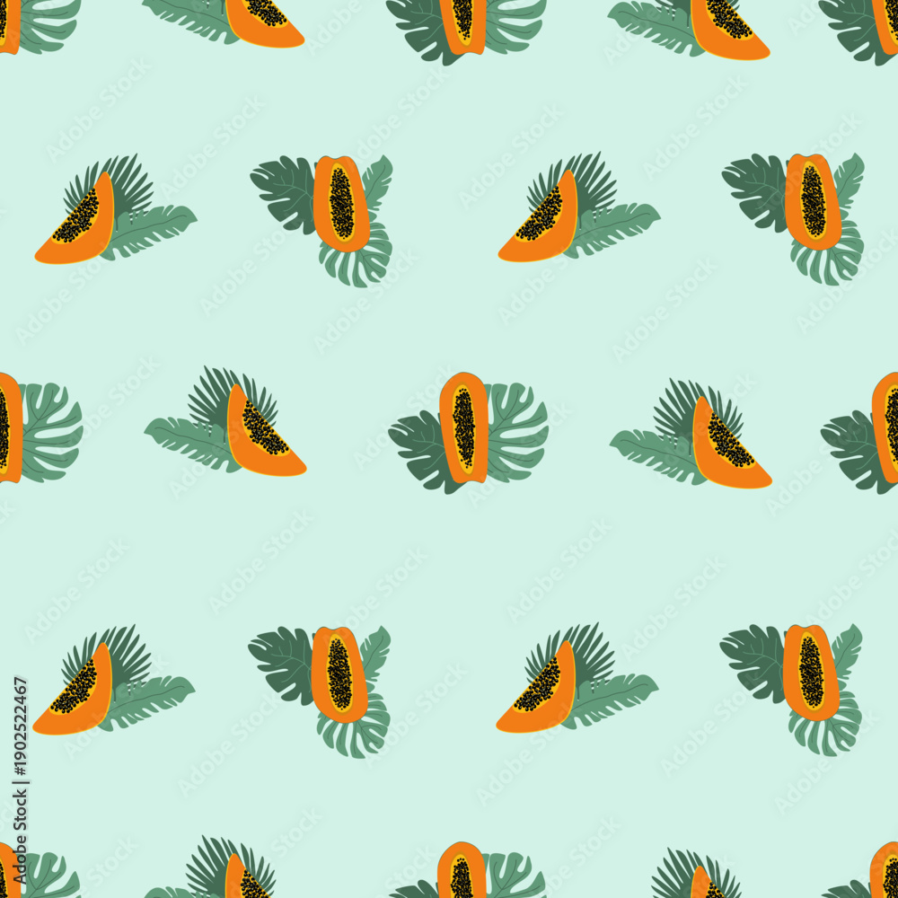Obraz premium Papaya Seamless Pattern Tropical Background