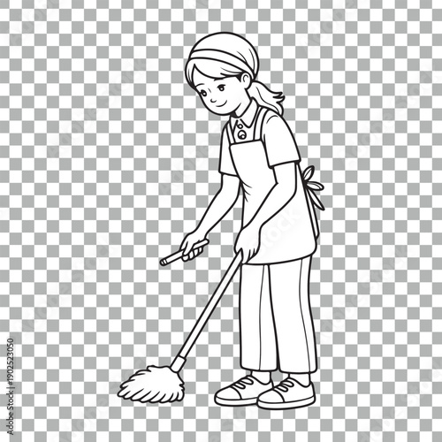 a drawing of a woman sweeping, png