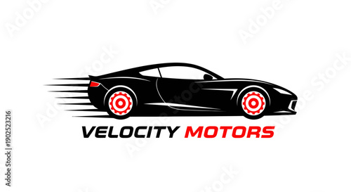 Sleek black sports car logo with speed lines and red accents for Velocity Motors.
