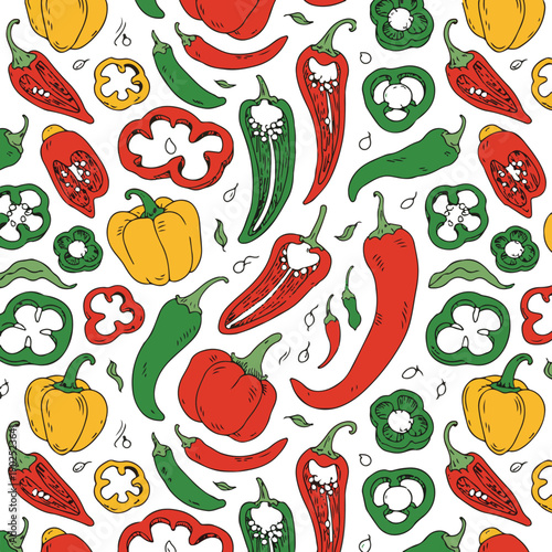 Colorful chili pepper vector set illustration on white background, chili pepper icon set.peppers slice on transparent background.