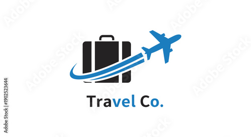Travel Company Logo Featuring Suitcase and Airplane.