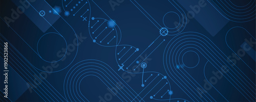 Futuristic science and medical  background, DNA strands, connected neural web