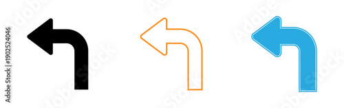 Three distinct arrow icons in black orange and blue